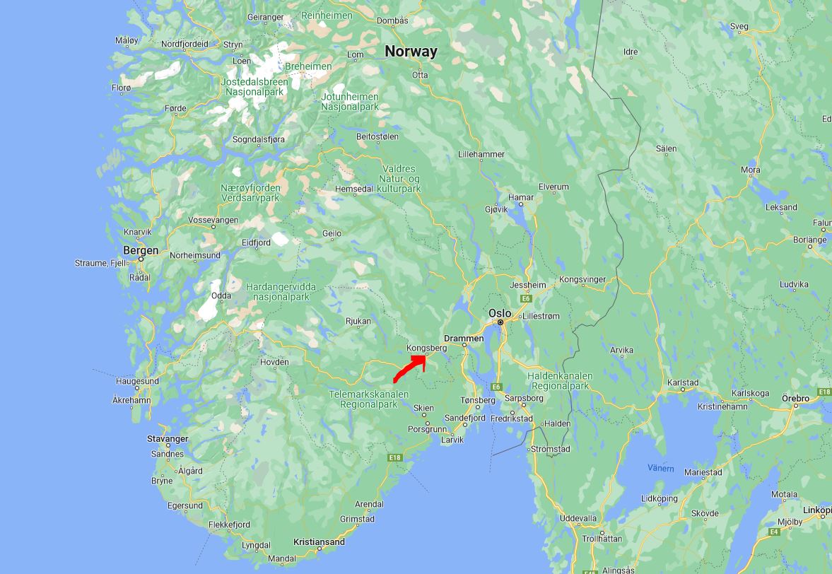 Kaart Noorwegen-Kongsberg