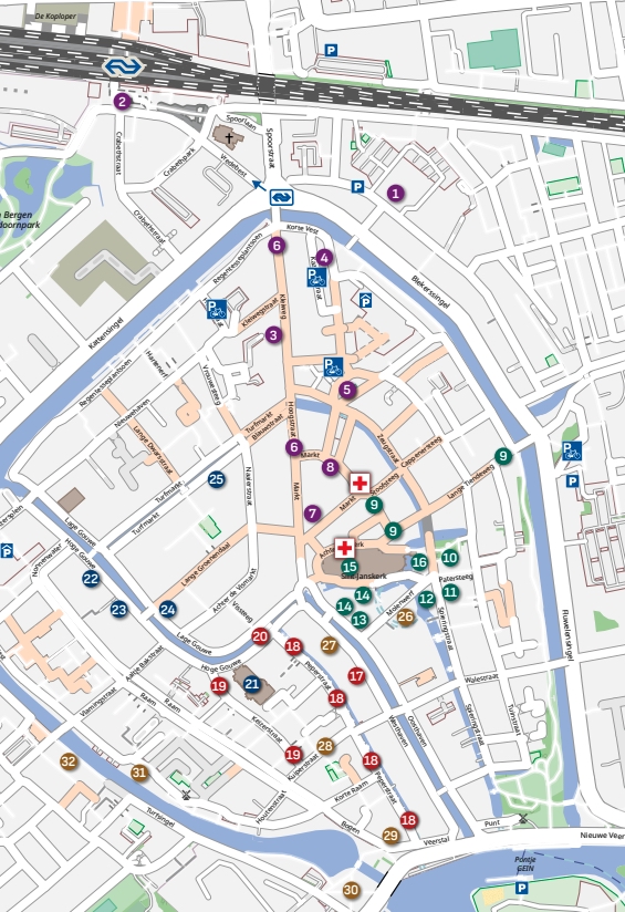 Screenshot Kaart van het centrum van Gouda met de locaties